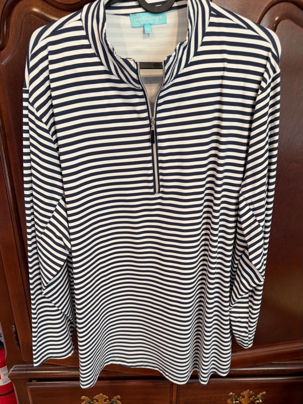 Women's Navy and White Striped Half-Zip Pullover with UV Sun protected material